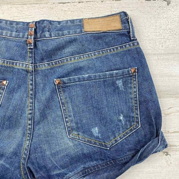 Zara Women Denim Shorts‎ Womens 6 Blue Distressed Studded Roll Hem - Picture 6 of 9